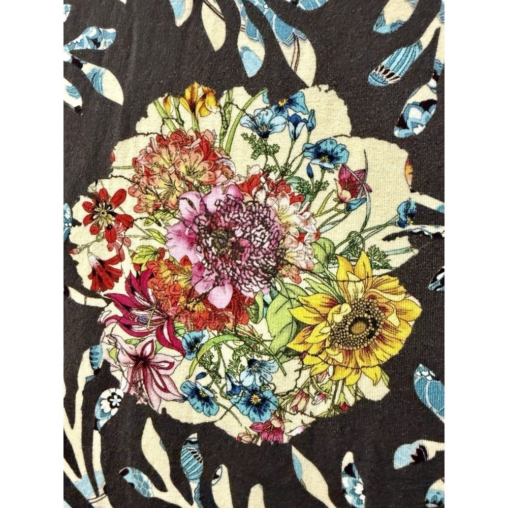 Johnny‎ Was Kashim Relaxed Floral Short Sleeve Top Floral Tee Black Shirt XS